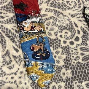 Holiday Santa and Reindeer Tie - Red and Blue
